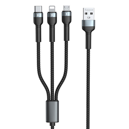 REMAX RC-124th Jany Series 3.1A 3 in 1 USB to Type-C + 8 Pin + Micro USB Charging Cable, Cable Length: 1.2m(Black) - Multifunction Cable by REMAX | Online Shopping UK | buy2fix
