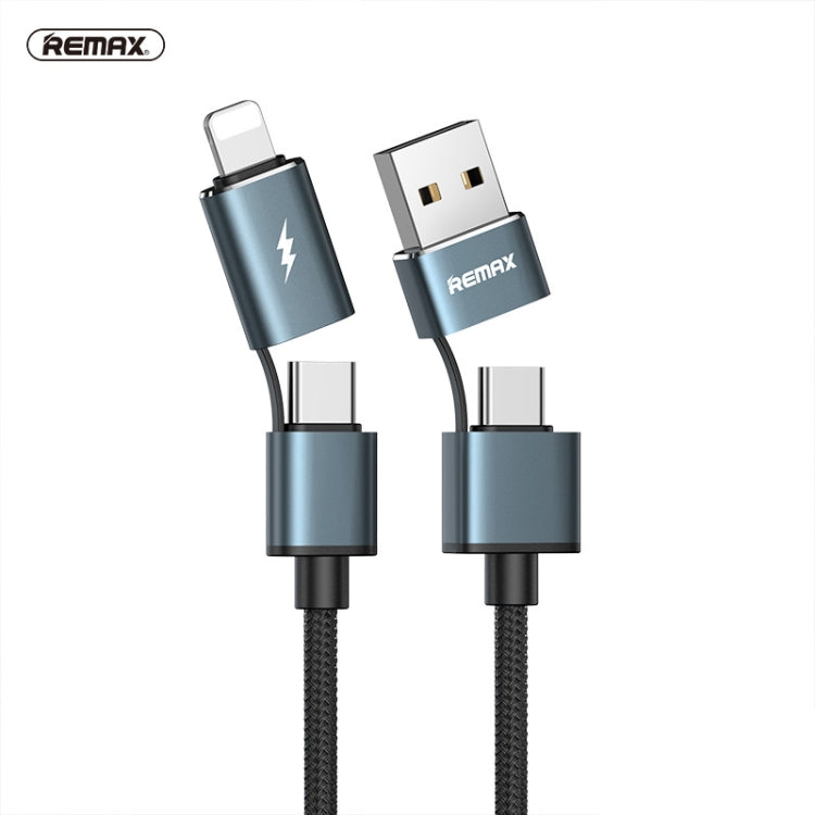 REMAX RC-020t 2.4A Aurora Series 4 in 1 8 Pin + USB +2 x Type-C Data Snyc Charging Cable, Cable Length: 1m(Black) - Multifunction Cable by REMAX | Online Shopping UK | buy2fix