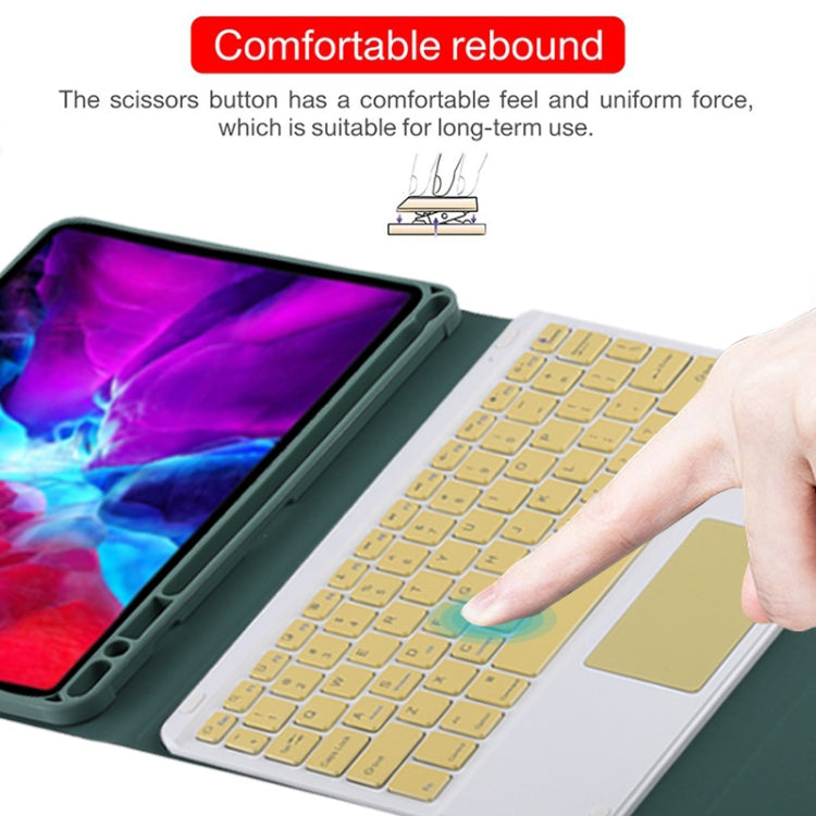 TG11BC Detachable Bluetooth Yellow Keyboard Microfiber Leather Tablet Case for iPad Pro 11 inch (2020), with Touchpad & Pen Slot & Holder (Dark Green) - For iPad Pro by buy2fix | Online Shopping UK | buy2fix