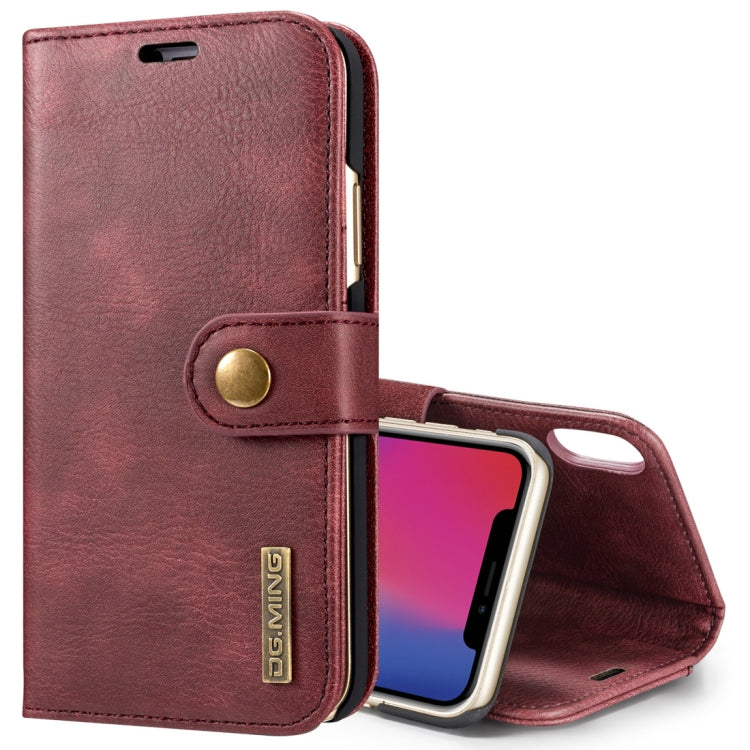 For iPhone X / XS DG.MING  Crazy Horse Texture Horizontal Flip Detachable Magnetic Protective Case with Holder & Card Slots & Wallet(Red) - More iPhone Cases by DG.MING | Online Shopping UK | buy2fix