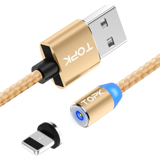 TOPK AM23 1m 2.4A Max USB to 8 Pin Nylon Braided Magnetic Charging Cable with LED Indicator(Gold) - Charging Cable & Head by TOPK | Online Shopping UK | buy2fix