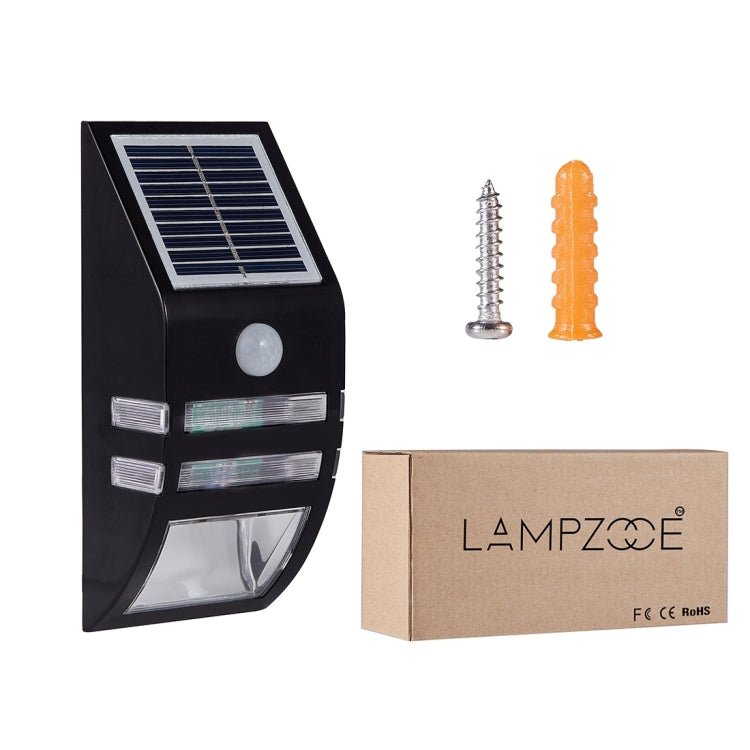 LAMPZOOE CL-102 0.2W White Light PIR Sensor Solar Light , 80 LM 6000-6500K Outdoor Wall Light with 5V 0.5W Solar Panel(Black) - Solar Lights by LAMPZ00E | Online Shopping UK | buy2fix