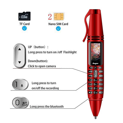 AK007 Mobile Phone, Multifunctional Remote Noise Reduction Back-clip Recording Pen with 0.96 inch Color Screen, Dual SIM Dual Standby, Support Bluetooth, GSM, LED Light, Handwriting(Black) - Others by buy2fix | Online Shopping UK | buy2fix