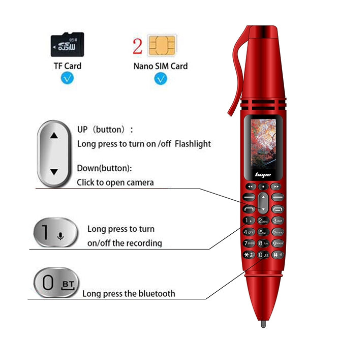 AK007 Mobile Phone, Multifunctional Remote Noise Reduction Back-clip Recording Pen with 0.96 inch Color Screen, Dual SIM Dual Standby, Support Bluetooth, GSM, LED Light, Handwriting (Silver) - Others by buy2fix | Online Shopping UK | buy2fix