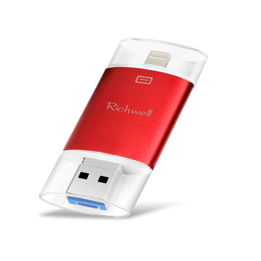 Richwell 3 in 1 16G Type-C + 8 Pin + USB 3.0 Metal Double Cover Push-pull Flash Disk with OTG Function(Red) - U Disk & Card Reader by Richwell | Online Shopping UK | buy2fix