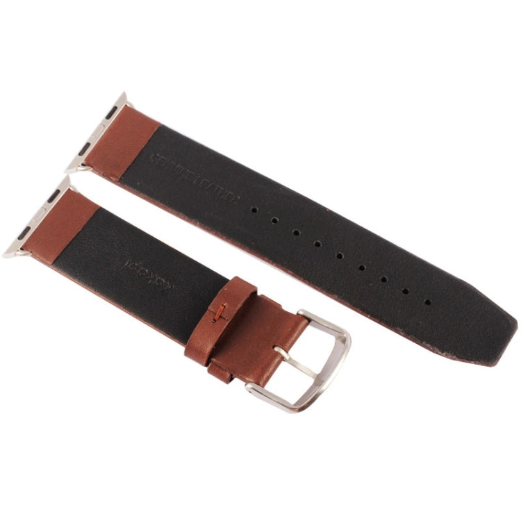 Kakapi for Apple Watch 42mm Subtle Texture Brushed Buckle Genuine Leather Watch Band with Connector(Coffee) - Watch Bands by Kakapi | Online Shopping UK | buy2fix