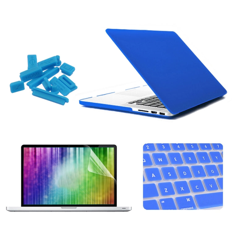 ENKAY for MacBook Pro Retina 15.4 inch (US Version) / A1398 4 in 1 Frosted Hard Shell Plastic Protective Case with Screen Protector & Keyboard Guard & Anti-dust Plugs(Dark Blue) - MacBook Pro Cases by ENKAY | Online Shopping UK | buy2fix