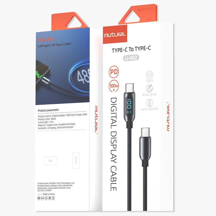 Mutural Li-CC002 1.2m 100W Digital Display USB-C / Type-C to Type-C Charging Data Cable - USB-C & Type-C Cable by Mutural | Online Shopping UK | buy2fix