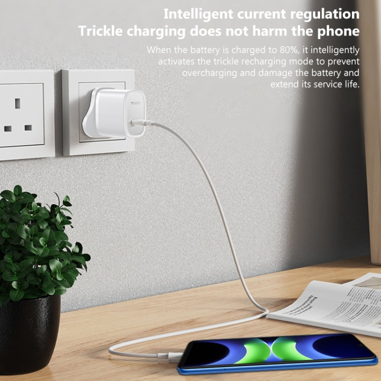 Yesido YC76C PD 20W USB-C / Type-C Port Quick Charger with Type-C to Type-C Cable, UK Plug (White) - USB Charger by Yesido | Online Shopping UK | buy2fix