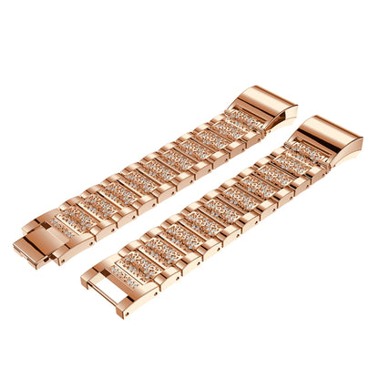 Diamond-studded Solid Stainless Steel Watch Band for Fitbit Charge 2(Rose Gold) - Watch Bands by buy2fix | Online Shopping UK | buy2fix