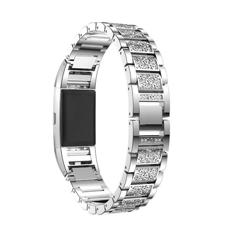 Diamond-studded Solid Stainless Steel Watch Band for Fitbit Charge 2(Silver) - Watch Bands by buy2fix | Online Shopping UK | buy2fix