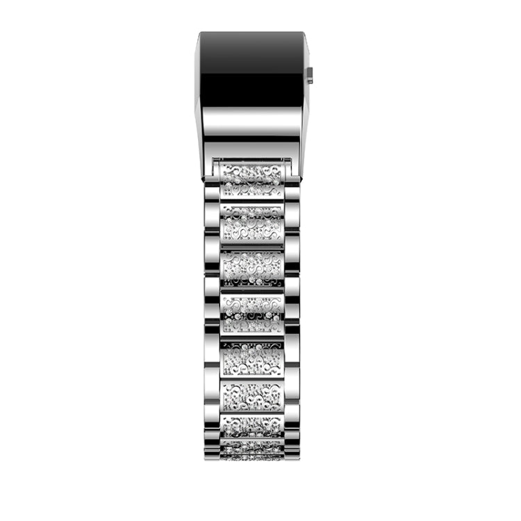 Diamond-studded Solid Stainless Steel Watch Band for Fitbit Charge 2(Silver) - Watch Bands by buy2fix | Online Shopping UK | buy2fix