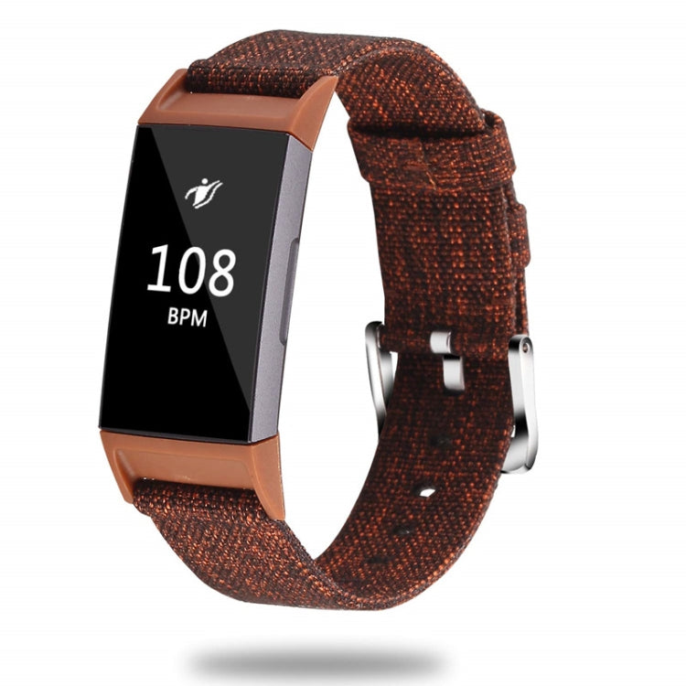 For Fitbit Charge 3 Watch Nylon Canvas Strap Plastic Connector Length: 21cm(Brown) - Watch Bands by buy2fix | Online Shopping UK | buy2fix