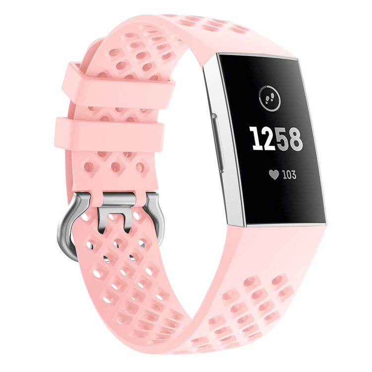 For Fitbit Charge 3 / 4 Hollow Square Silicone Watch Band Wristband(Pink) - Watch Bands by buy2fix | Online Shopping UK | buy2fix