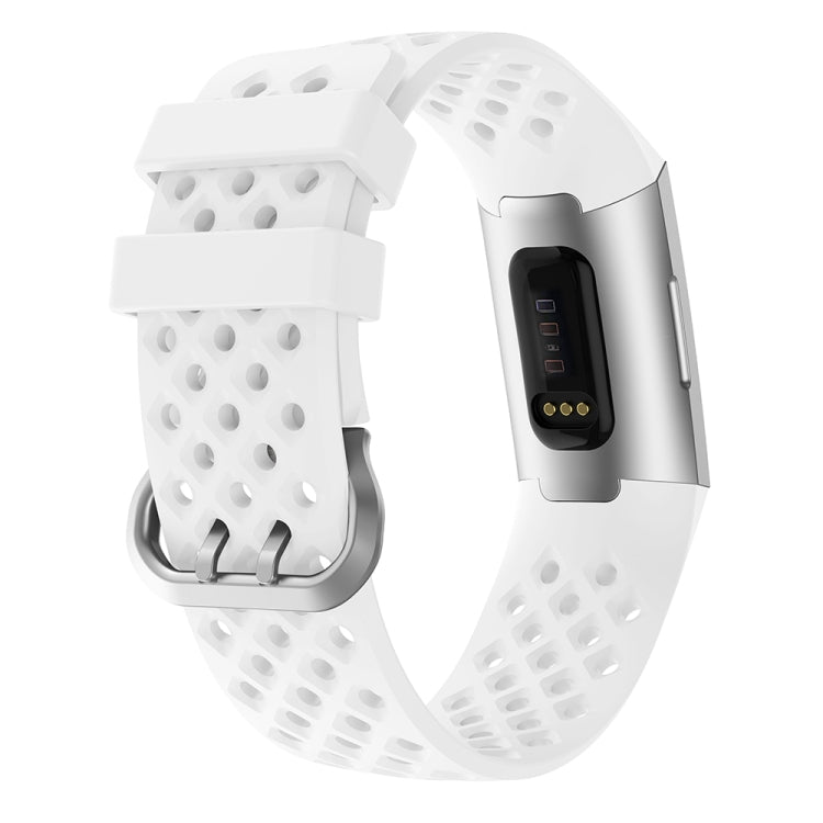 For Fitbit Charge 3 / 4 Hollow Square Silicone Watch Band Wristband(White) - Watch Bands by buy2fix | Online Shopping UK | buy2fix