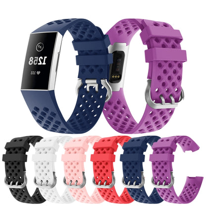 For Fitbit Charge 3 / 4 Hollow Square Silicone Watch Band Wristband(Red) - Watch Bands by buy2fix | Online Shopping UK | buy2fix