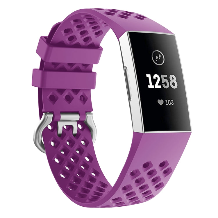 For Fitbit Charge 3 / 4 Hollow Square Silicone Watch Band Wristband(Purple) - Watch Bands by buy2fix | Online Shopping UK | buy2fix