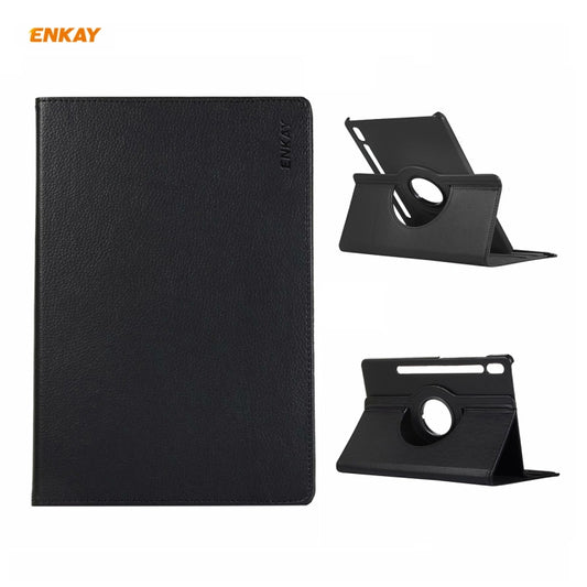 ENKAY for Samsung Galaxy Tab S8 / Galaxy Tab S7 11.0 T870 / T875 ENK-8012 360 Degree Rotation Litchi Texture Horizontal Flip PU Leather Smart Case with Holder & Sleep / Wake-up(Black) - Galaxy Tab S8 Cases by ENKAY | Online Shopping UK | buy2fix