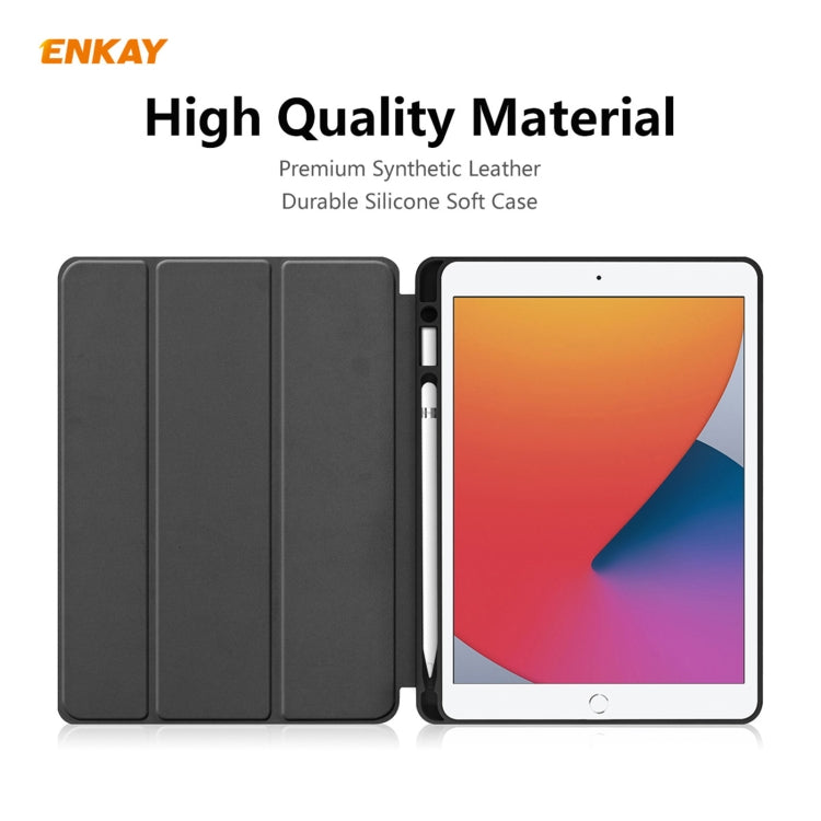 For iPad 10.2 2021 / 2020 / 2019 ENKAY ENK-8016 PU Leather + TPU Smart Case with Pen Slot(Blackish Green) - iPad 10.2 Cases by ENKAY | Online Shopping UK | buy2fix