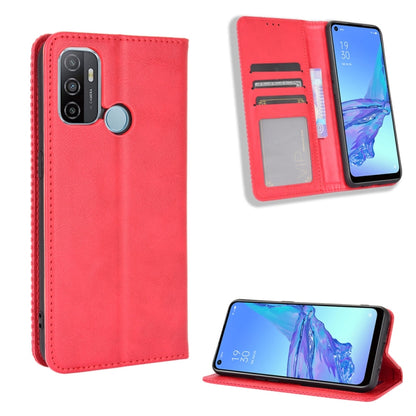 For OPPO A53 2020 / A53S 2020 / A33  Magnetic Buckle Retro Crazy Horse Texture Horizontal Flip Leather Case with Holder & Card Slots & Photo Frame(Red) - OPPO Cases by buy2fix | Online Shopping UK | buy2fix