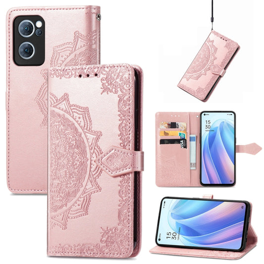 For OPPO Reno7 5G Mandala Flower Embossed Flip Leather Phone Case(Rose Gold) - OPPO Cases by buy2fix | Online Shopping UK | buy2fix