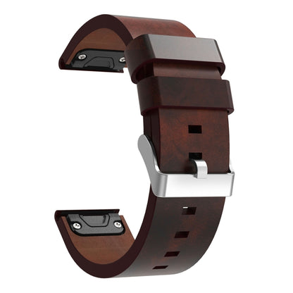 For Garmin Fenix 6X Pro 26mm Leather Steel Buckle Watch Band(Brown) - Watch Bands by buy2fix | Online Shopping UK | buy2fix