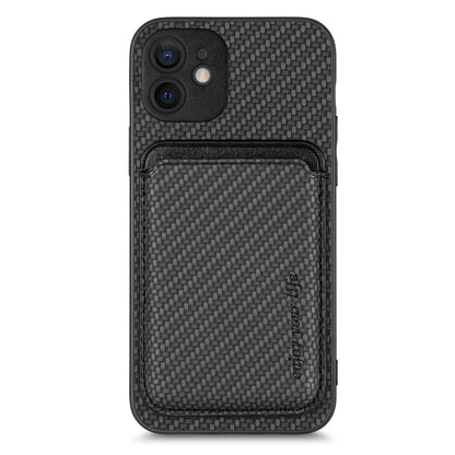 For iPhone 12 mini Carbon Fiber Leather Card Magsafe Magnetic Phone Case(Black) - iPhone 12 mini Cases by buy2fix | Online Shopping UK | buy2fix