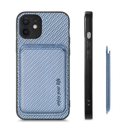 For iPhone 12 mini Carbon Fiber Leather Card Magsafe Magnetic Phone Case(Blue) - iPhone 12 mini Cases by buy2fix | Online Shopping UK | buy2fix