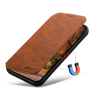 For iPhone 13 Pro Max Suteni J06 Retro Matte Litchi Texture Leather Magnetic Magsafe Phone Case(Khaki) - iPhone 13 Pro Max Cases by Suteni | Online Shopping UK | buy2fix