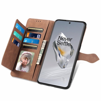 For OnePlus 12 Embossed Flower Zipper Leather Phone Case(Brown) - OnePlus Cases by buy2fix | Online Shopping UK | buy2fix