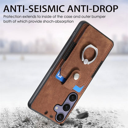 For Samsung Galaxy S25 Ultra 5G Retro Skin-feel Ring Card Wallet Phone Case(Brown) - Galaxy S25 Ultra 5G Cases by buy2fix | Online Shopping UK | buy2fix