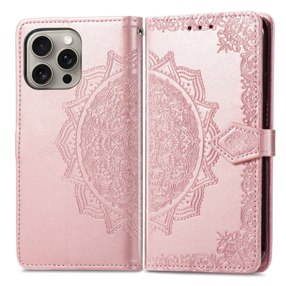 For iPhone 16 Plus Mandala Flower Embossed Leather Phone Case(Rose Gold) - iPhone 16 Plus Cases by buy2fix | Online Shopping UK | buy2fix