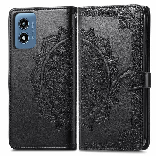 For Motorola Moto G Play 2024 Mandala Flower Embossed Leather Phone Case(Black) - Motorola Cases by buy2fix | Online Shopping UK | buy2fix