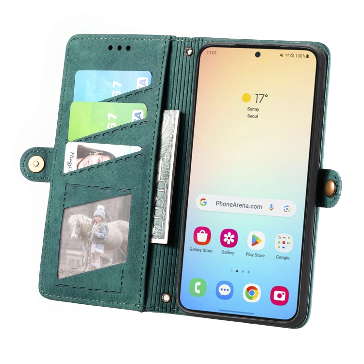 For Samsung Galaxy S24 5G Geometric Zipper Wallet Side Buckle Leather Phone Case(Green) - Galaxy S24 5G Cases by buy2fix | Online Shopping UK | buy2fix