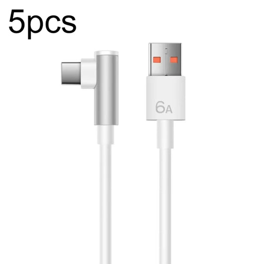 5pcs XJ-92 1m 66W USB to Type-C Elbow Super Fast Charging Data Cable for Huawei and Other Phone(White) - USB-C & Type-C Cable by buy2fix | Online Shopping UK | buy2fix
