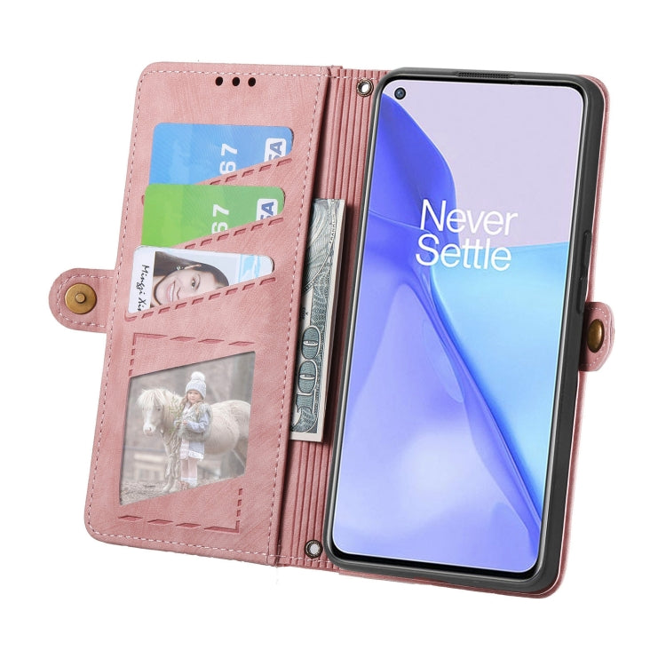 For OnePlus 11 Geometric Zipper Wallet Side Buckle Leather Phone Case(Pink) - OnePlus Cases by buy2fix | Online Shopping UK | buy2fix