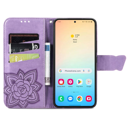 For Samsung Galaxy S25+ 5G Butterfly Love Flower Embossed Leather Phone Case(Light Purple) - Galaxy S25+ 5G Cases by buy2fix | Online Shopping UK | buy2fix