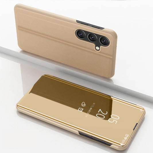 For Samsung Galaxy A35 Plated Mirror Horizontal Flip Leather Phone Case with Holder(Gold) - Galaxy Phone Cases by buy2fix | Online Shopping UK | buy2fix