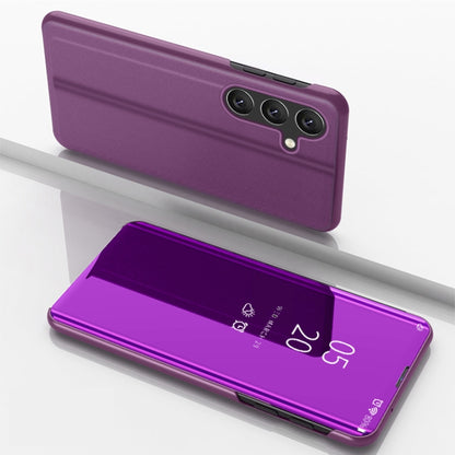 For Samsung Galaxy S25 5G Plated Mirror Horizontal Flip Leather Phone Case with Holder(Purple) - Galaxy S25 5G Cases by buy2fix | Online Shopping UK | buy2fix