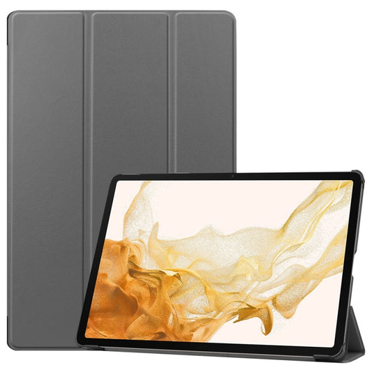 For Samsung Galaxy Tab S9+ JUNSUNMAY Custer Solid Color 3-Fold Stand Leather Smart Tablet Case(Grey) - Galaxy Tab S9+ Cases by JUNSUNMAY | Online Shopping UK | buy2fix