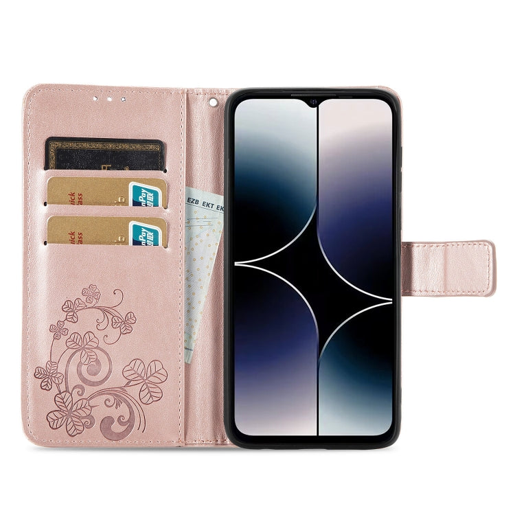 For Ulefone Note 16 Pro Four-leaf Clasp Embossed Buckle Leather Phone Case(Rose Gold) - Ulefone Cases by buy2fix | Online Shopping UK | buy2fix