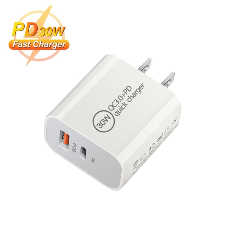 PD30W USB-C / Type-C + QC3.0 USB Dual Port Charger with 1m USB to 8 Pin Data Cable, US Plug - USB Charger by buy2fix | Online Shopping UK | buy2fix