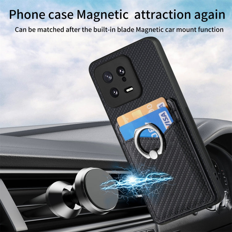 For Xiaomi  13 Carbon Fiber Card Wallet Ring Holder Phone Case(Black) - 13 Cases by buy2fix | Online Shopping UK | buy2fix