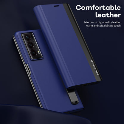 For Honor Magic V2 Side Electroplated Adsorption Leather Phone Case(Blue) - Honor Cases by buy2fix | Online Shopping UK | buy2fix