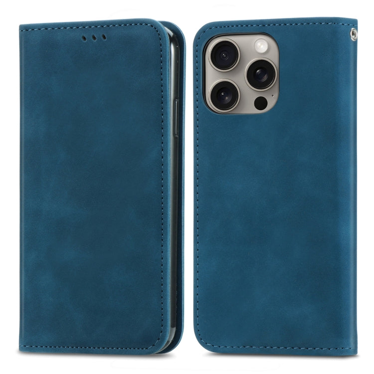 For iPhone 16 Pro Max Retro Skin Feel Magnetic Flip Leather Phone Case(Blue) - iPhone 16 Pro Max Cases by buy2fix | Online Shopping UK | buy2fix