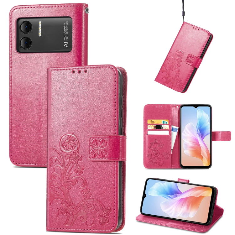 For DOOGEE X98 Pro / X98 Four-leaf Clasp Embossed Buckle Leather Phone Case(Rose Red) - Doogee Cases by buy2fix | Online Shopping UK | buy2fix