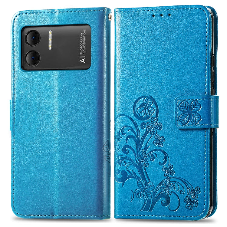 For DOOGEE X98 Pro / X98 Four-leaf Clasp Embossed Buckle Leather Phone Case(Blue) - Doogee Cases by buy2fix | Online Shopping UK | buy2fix