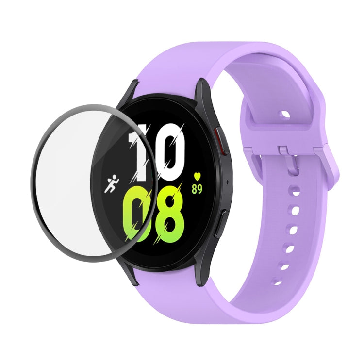 For Samsung Galaxy Watch5 44mm JUNSUNMAY Silicone Adjustable Strap + Full Coverage PMMA Screen Protector Kit(Purple) - Watch Bands by JUNSUNMAY | Online Shopping UK | buy2fix