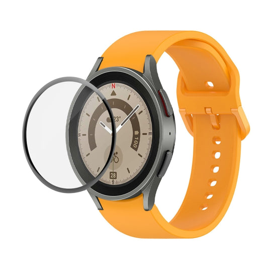 For Samsung Galaxy Watch5 Pro 45mm JUNSUNMAY Silicone Adjustable Strap + Full Coverage PMMA Screen Protector Kit(Orange) - Watch Bands by JUNSUNMAY | Online Shopping UK | buy2fix