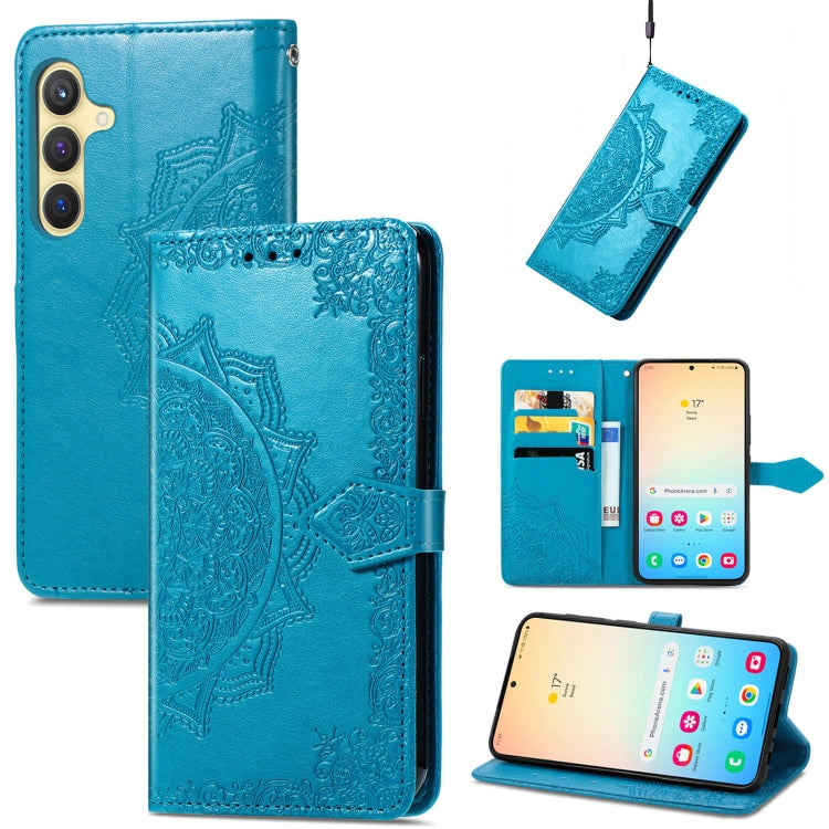 For Samsung Galaxy S25 Plus 5G Mandala Flower Embossed Leather Phone Case(Blue) - Galaxy S25+ 5G Cases by buy2fix | Online Shopping UK | buy2fix